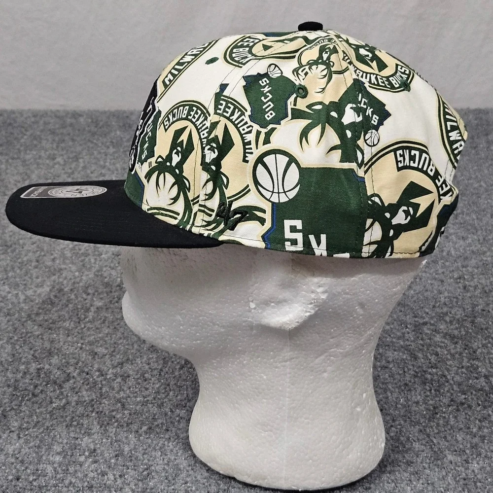 Milwaukee Bucks Hat Snapback Green AOP Wisconsin NBA 47 Brand Cap Basketball